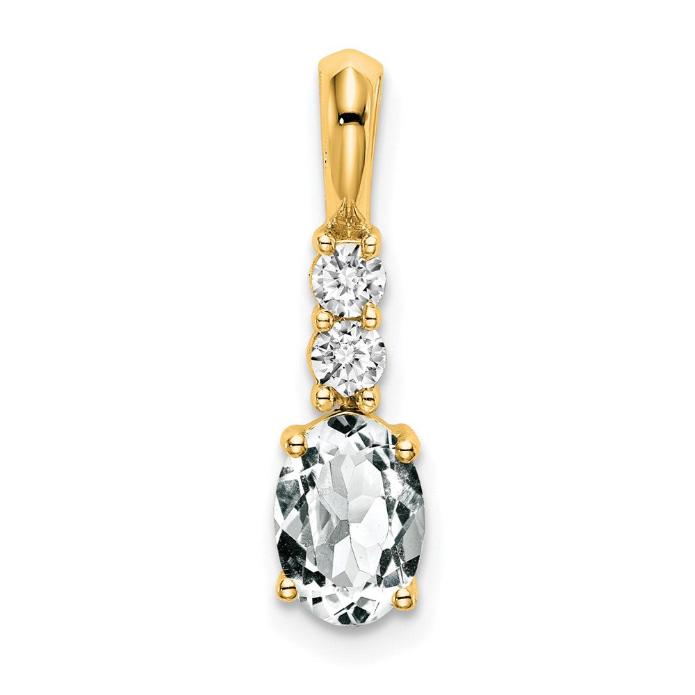 14K Oval White Topaz and Diamond Pendant (0.7 grams)