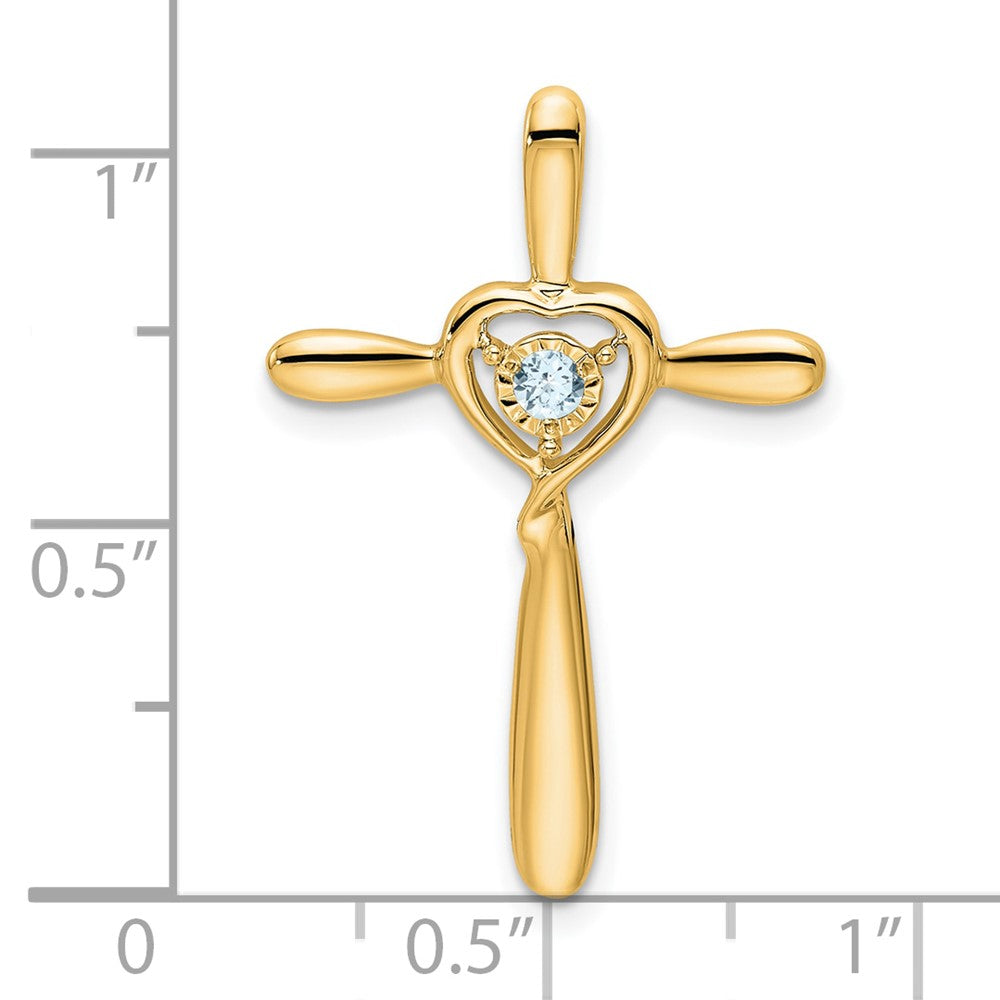 14k Aquamarine Cross w/Heart Chain Slide (1.33 grams)