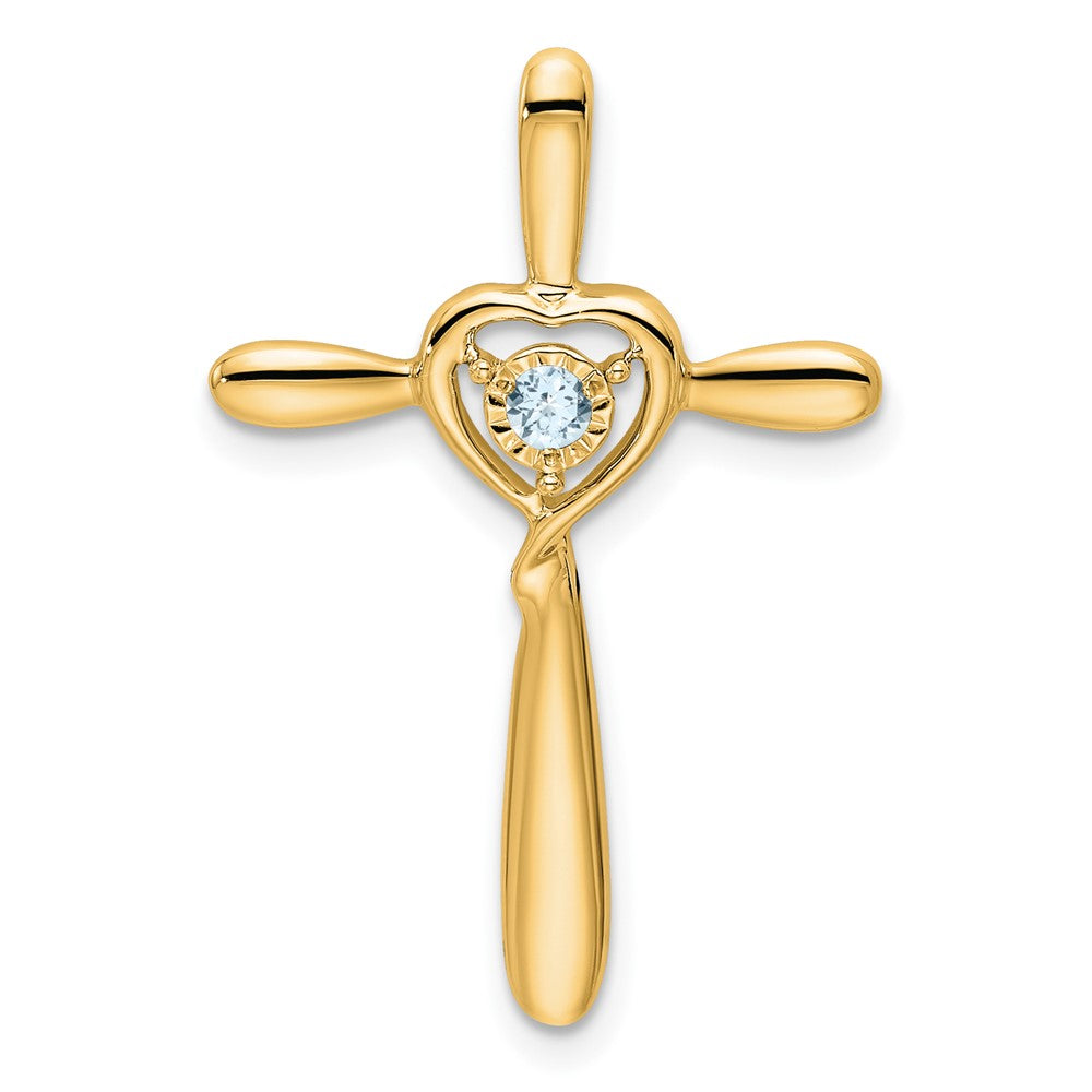 14k Aquamarine Cross w/Heart Chain Slide (1.33 grams)