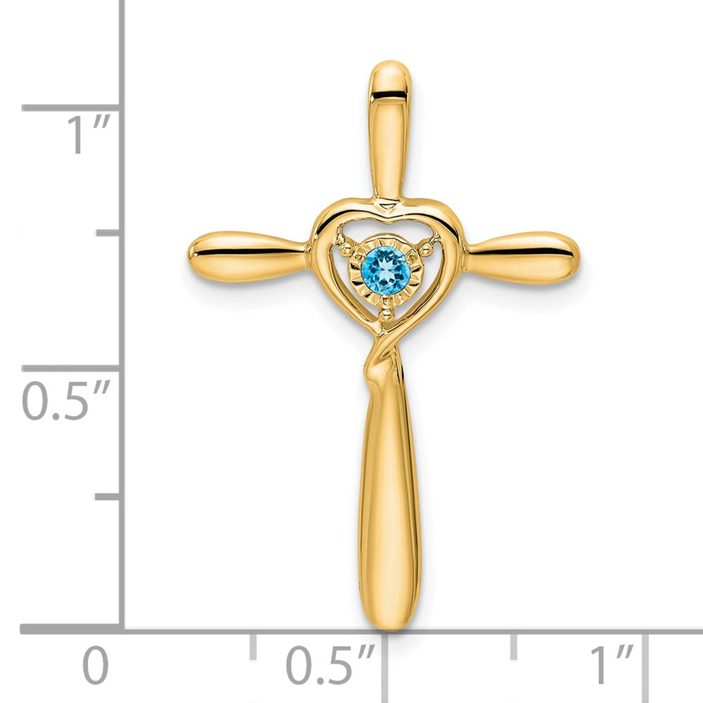 14k Blue Topaz Cross w/Heart Chain Slide (1.33 grams)