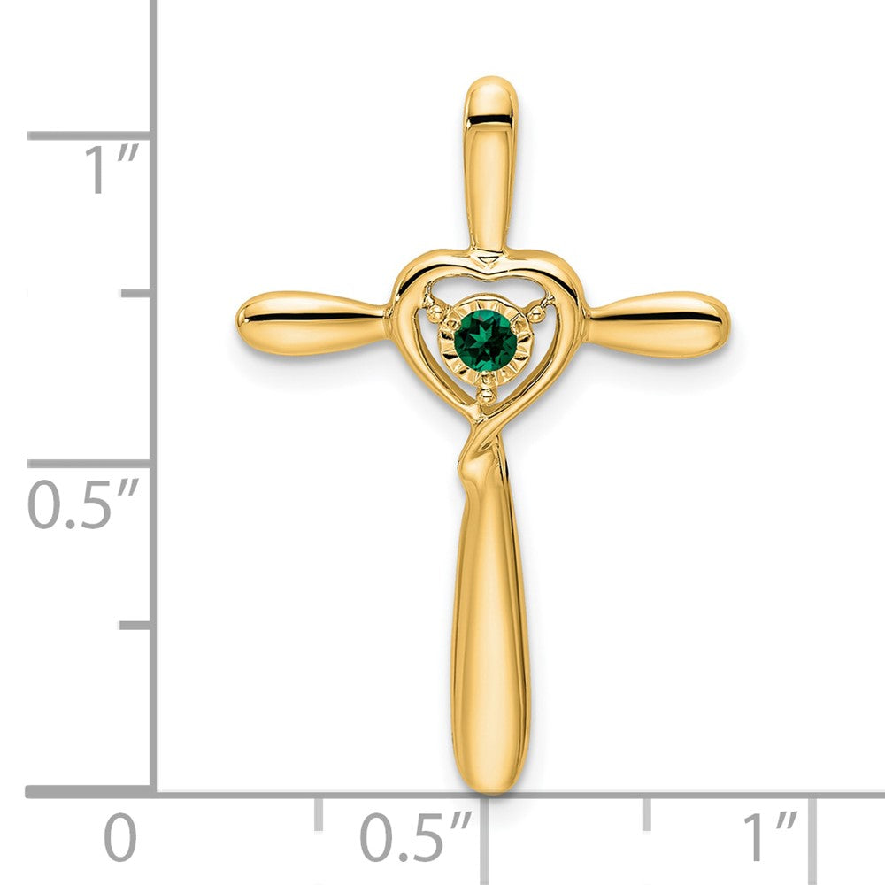 14k Created Emerald Cross w/Heart Chain Slide (1.33 grams)