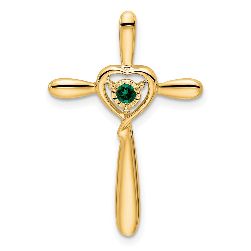 14k Created Emerald Cross w/Heart Chain Slide (1.33 grams)