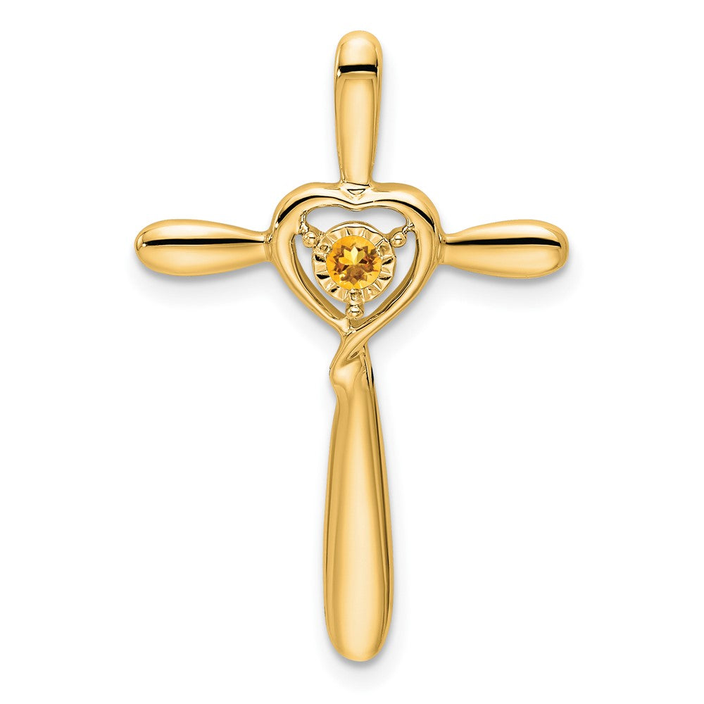 14k Citrine Cross w/Heart Chain Slide (1.33 grams)