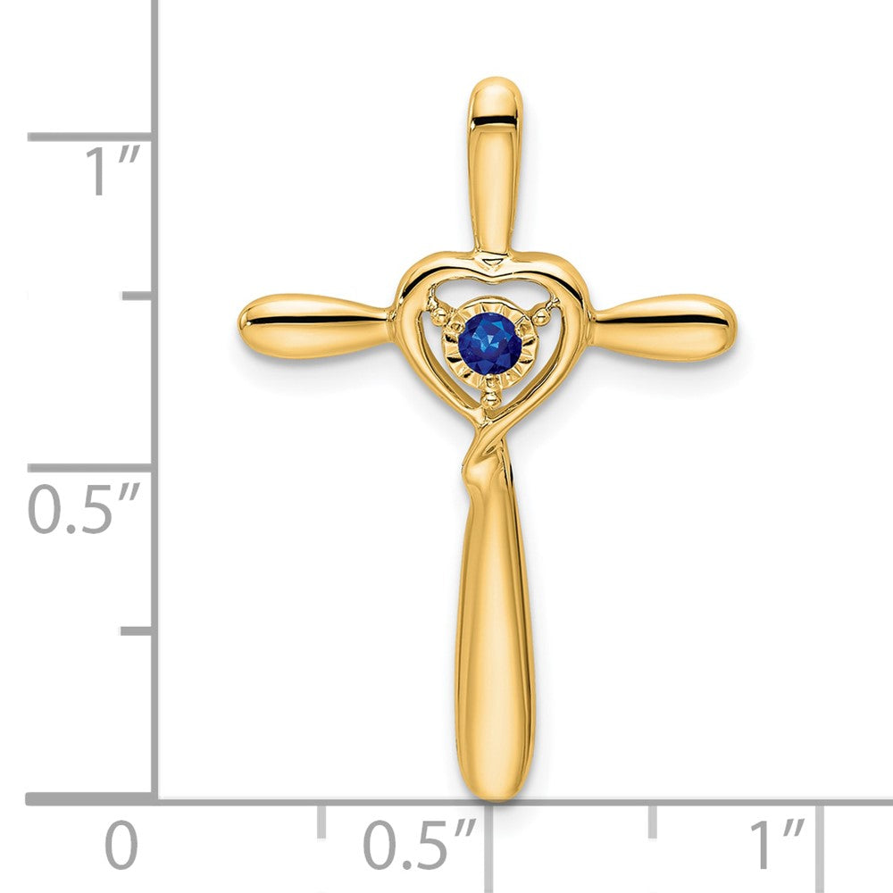 14k Created Sapphire Cross w/Heart Chain Slide (1.33 grams)