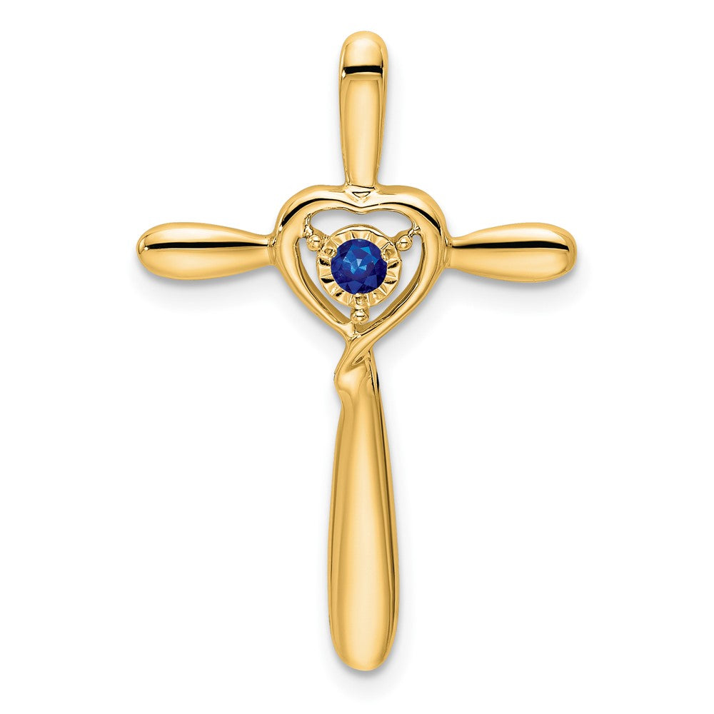 14k Created Sapphire Cross w/Heart Chain Slide (1.33 grams)