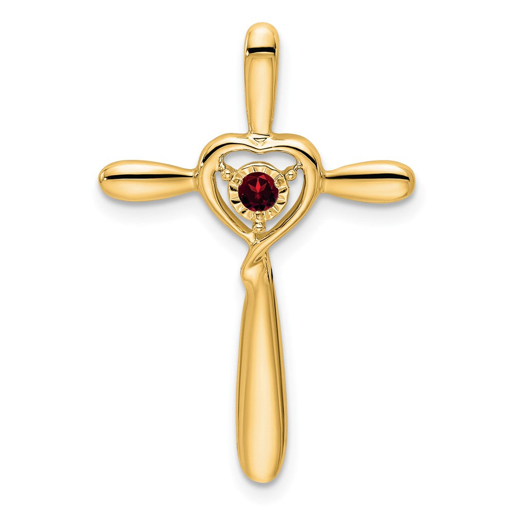 14k Garnet Cross w/Heart Chain Slide (1.33 grams)