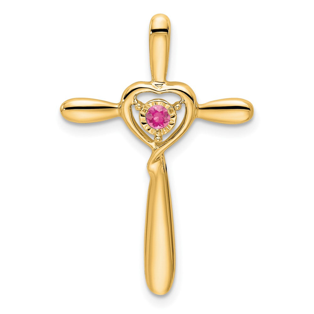 14k Pink Tourmaline Cross w/Heart Chain Slide (1.33 grams)