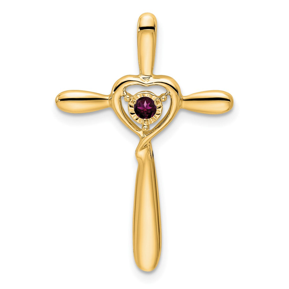 14k Rhodolite Garnet Cross w/Heart Chain Slide (1.33 grams)