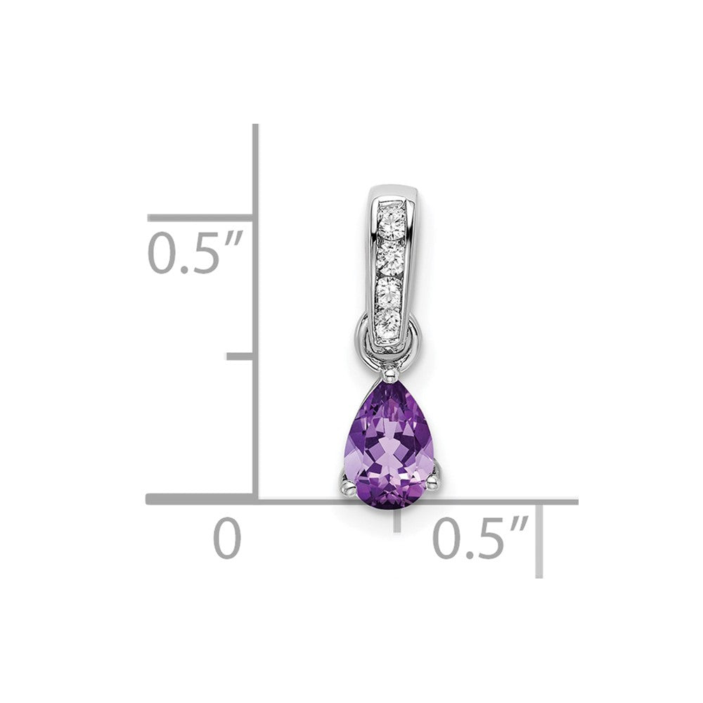 14K White Gold Pear Amethyst and Diamond Pendant (0.55 grams)