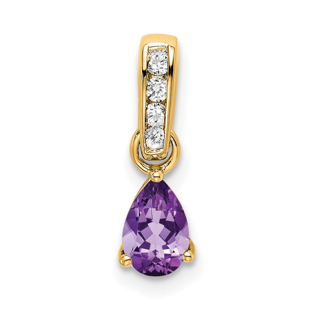 14K Pear Amethyst and Diamond Pendant (0.55 grams)