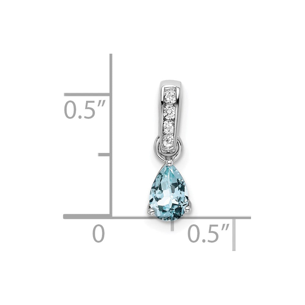 14K White Gold Pear Aquamarine and Diamond Pendant (0.55 grams)