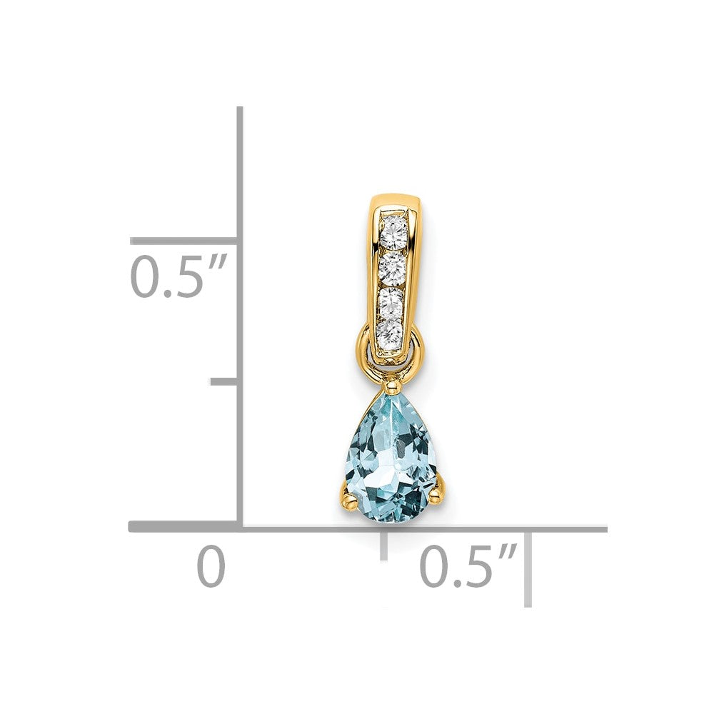 14K Pear Aquamarine and Diamond Pendant (0.55 grams)