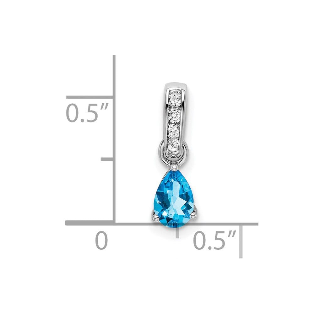 14K White Gold Pear Blue Topaz and Diamond Pendant (0.55 grams)