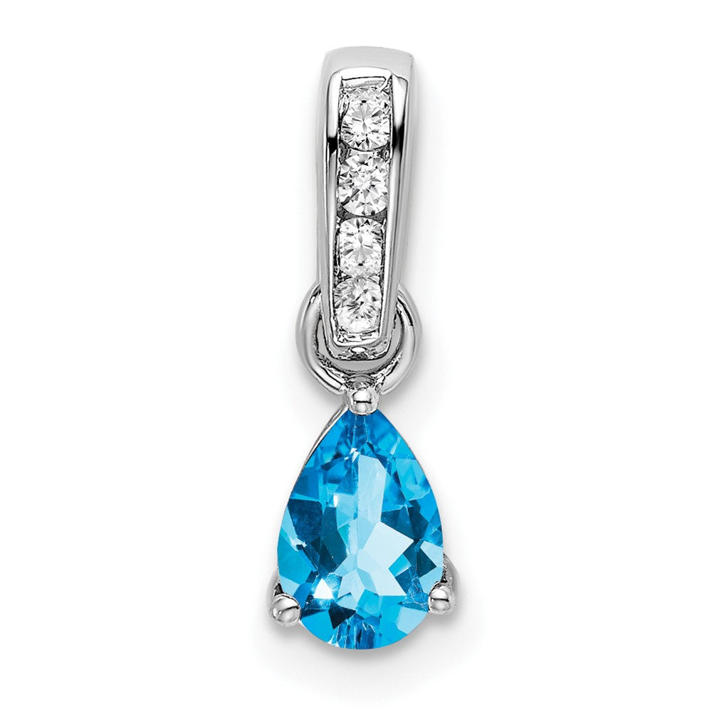 14K White Gold Pear Blue Topaz and Diamond Pendant (0.55 grams)