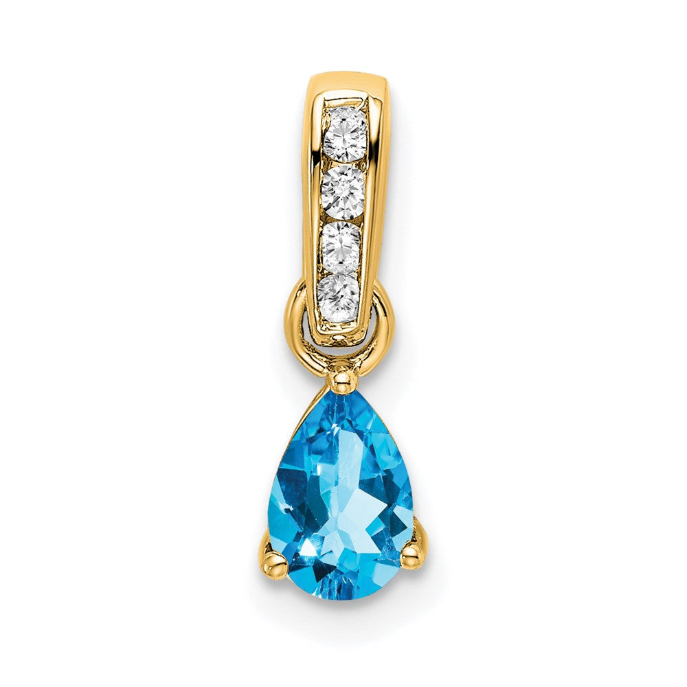 14K Pear Blue Topaz and Diamond Pendant (0.55 grams)