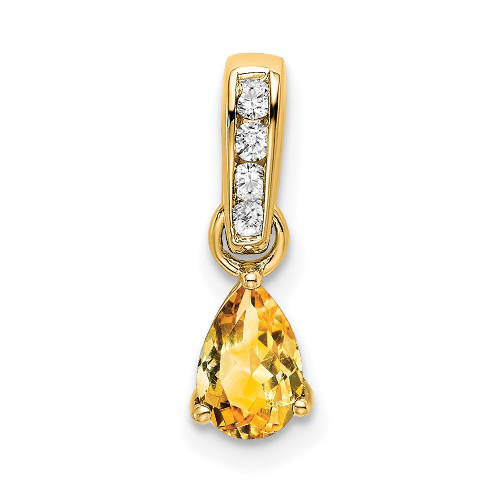 14K Pear Citrine and Diamond Pendant (0.55 grams)