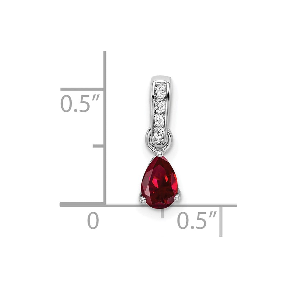 14K White Gold Pear Created Ruby and Diamond Pendant (0.55 grams)