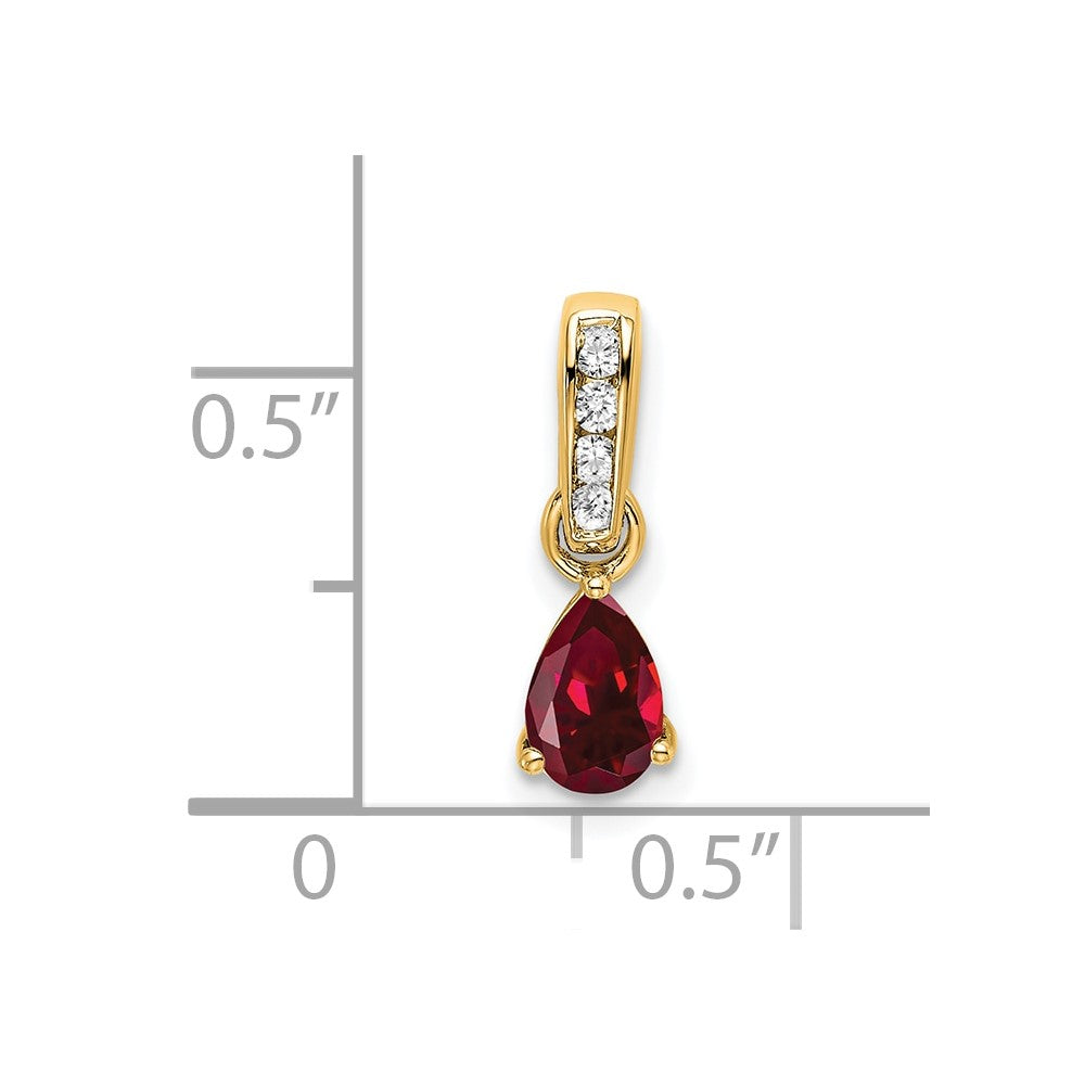 14K Pear Created Ruby and Diamond Pendant (0.55 grams)