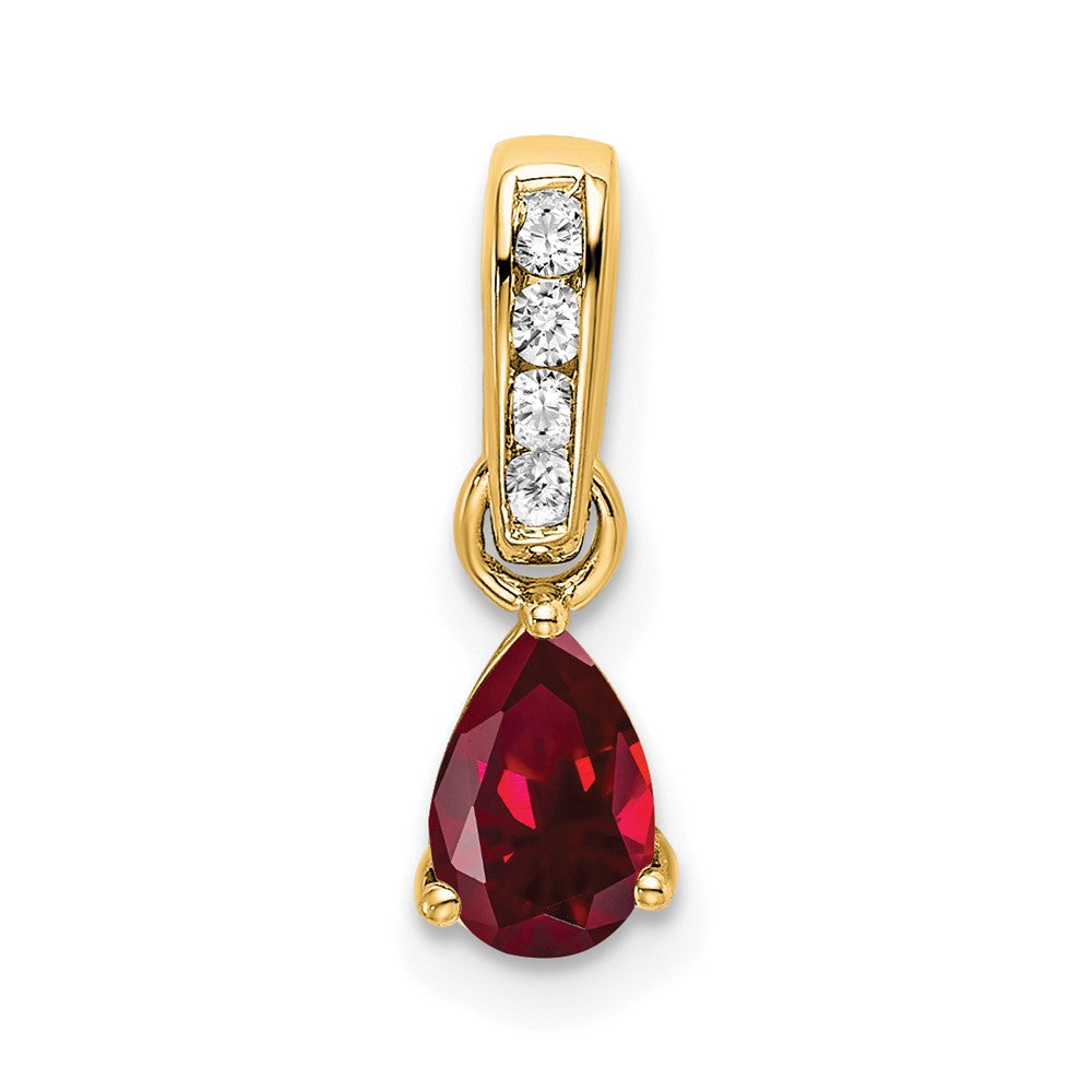 14K Pear Created Ruby and Diamond Pendant (0.55 grams)