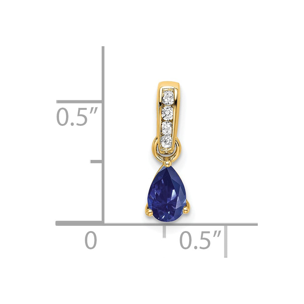 14K Pear Created Sapphire and Diamond Pendant (0.55 grams)