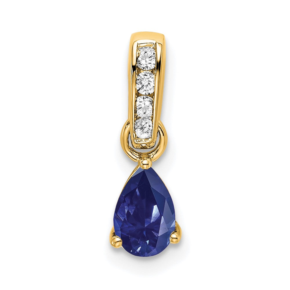 14K Pear Created Sapphire and Diamond Pendant (0.55 grams)