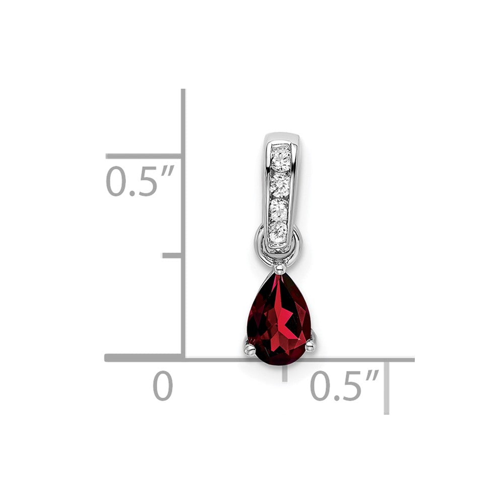 14K White Gold Pear Garnet and Diamond Pendant (0.55 grams)