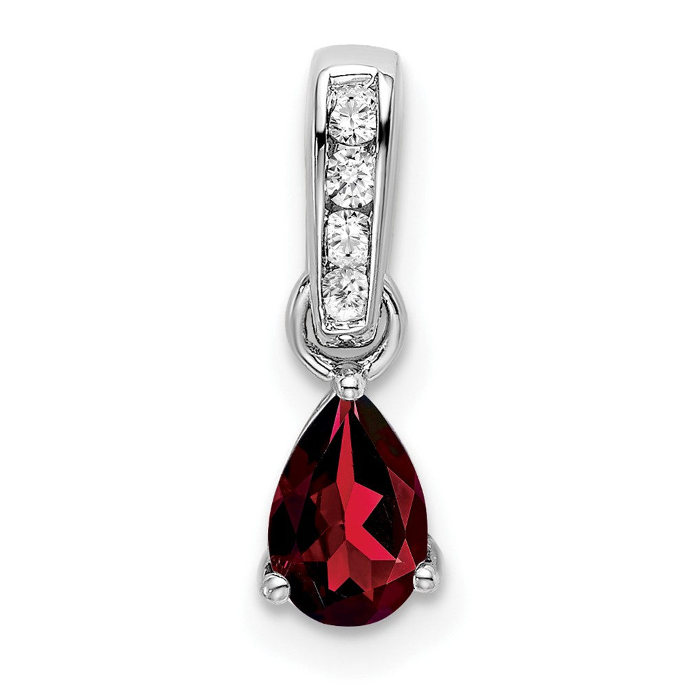 14K White Gold Pear Garnet and Diamond Pendant (0.55 grams)