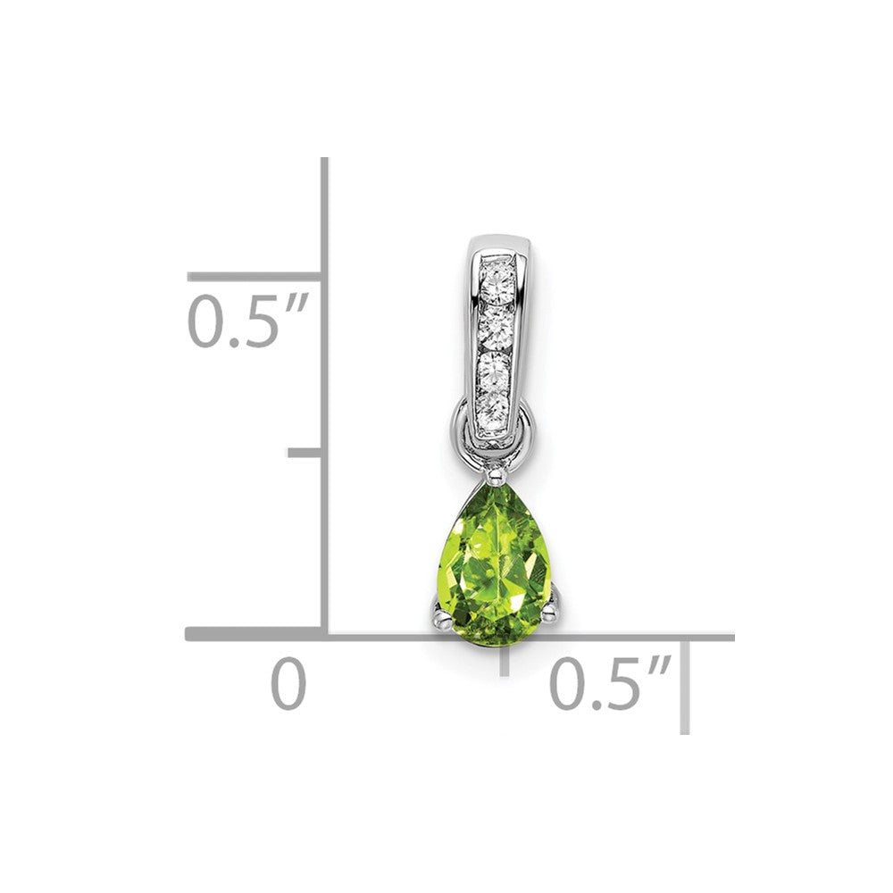 14K White Gold Pear Peridot and Diamond Pendant (0.55 grams)