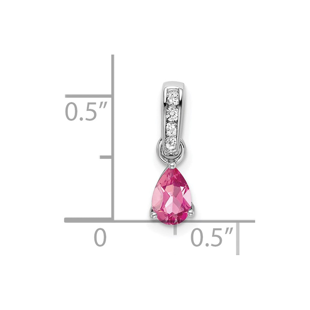 14K White Gold Pear Pink Tourmaline and Diamond Pendant (0.55 grams)