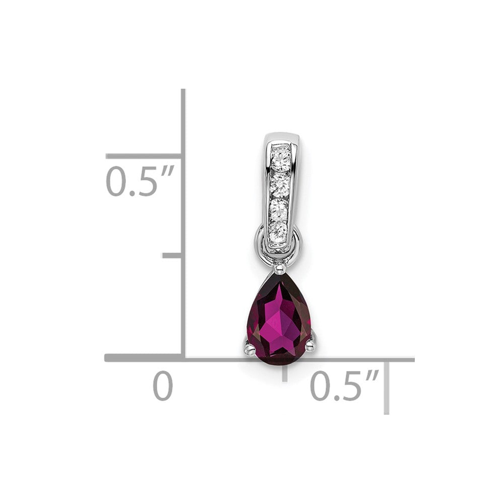 14K White Gold Pear Rhodolite Garnet and Diamond Pendant (0.55 grams)