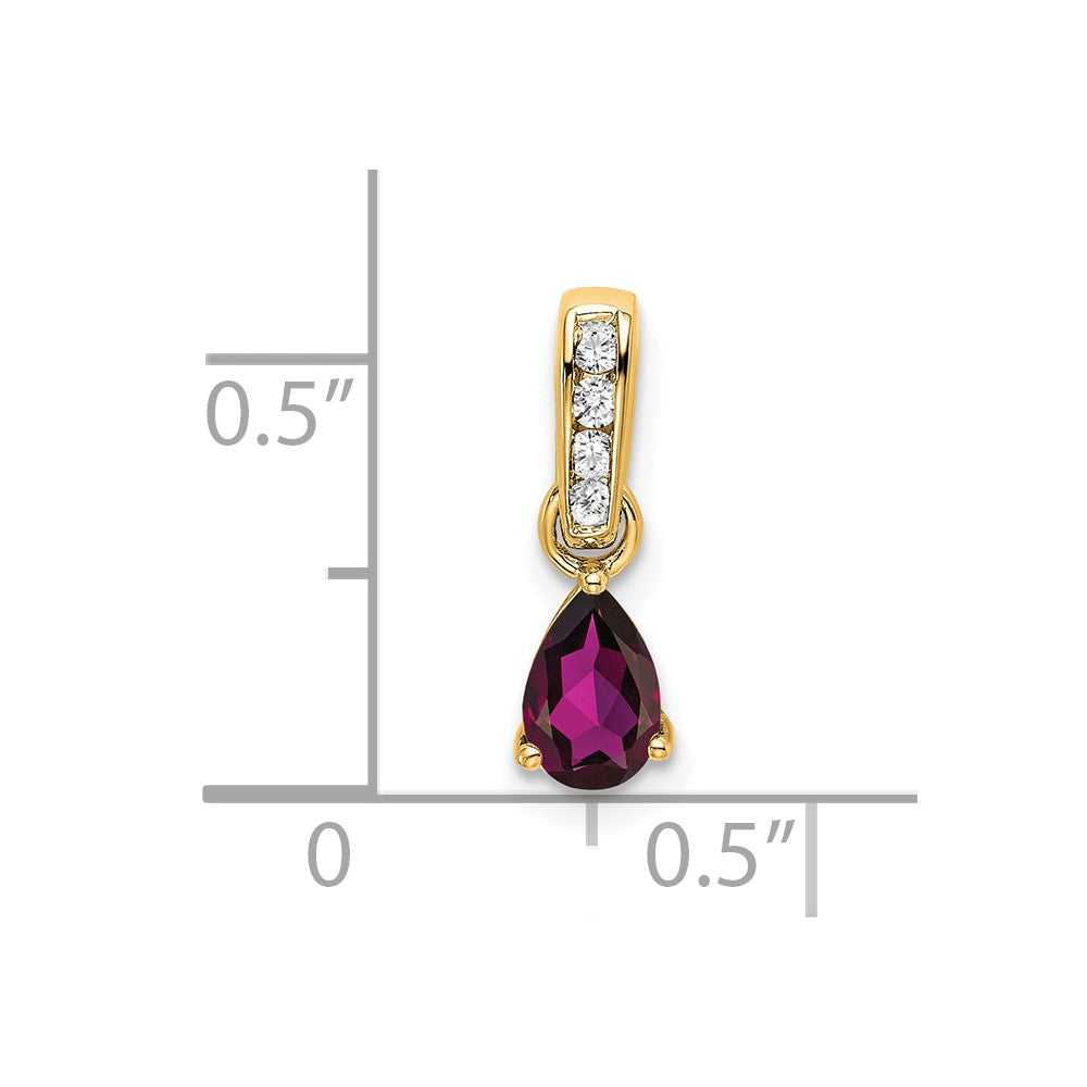 14K Pear Rhodolite Garnet and Diamond Pendant (0.55 grams)