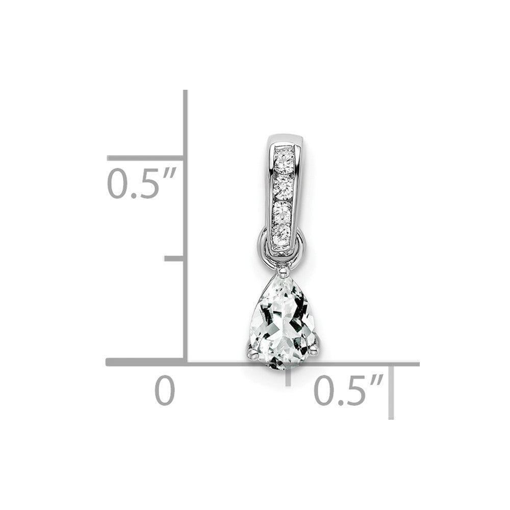 14K White Gold Pear White Topaz and Diamond Pendant (0.55 grams)
