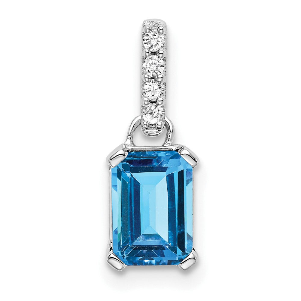 14K White Gold Blue Topaz and Diamond Pendant (0.85 grams)