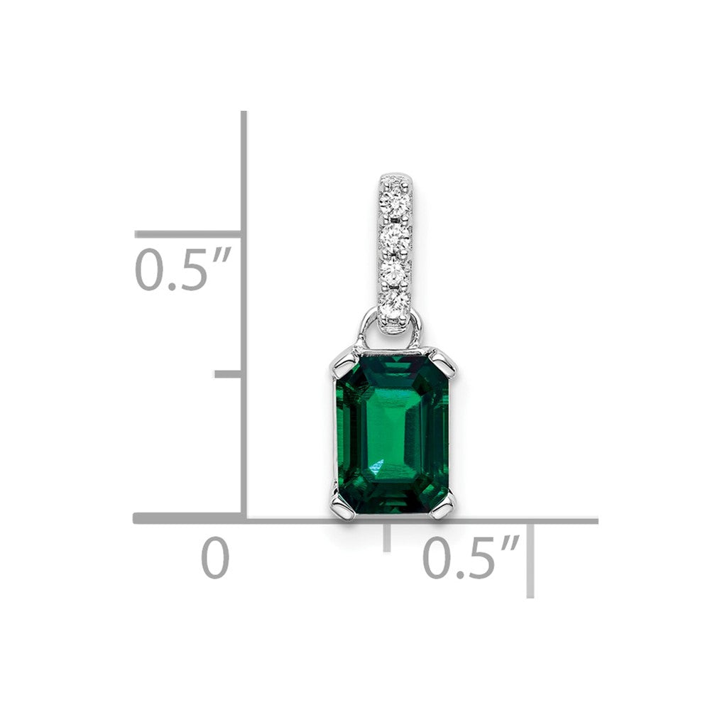 14K White Gold Created Emerald and Diamond Pendant (0.85 grams)