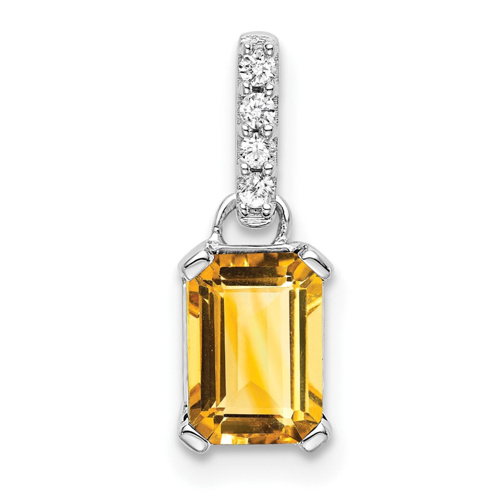 14K White Gold Citrine and Diamond Pendant (0.85 grams)