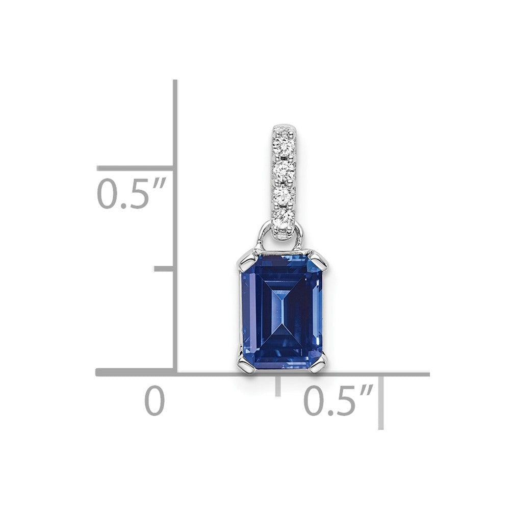 14K White Gold Created Sapphire and Diamond Pendant (0.85 grams)