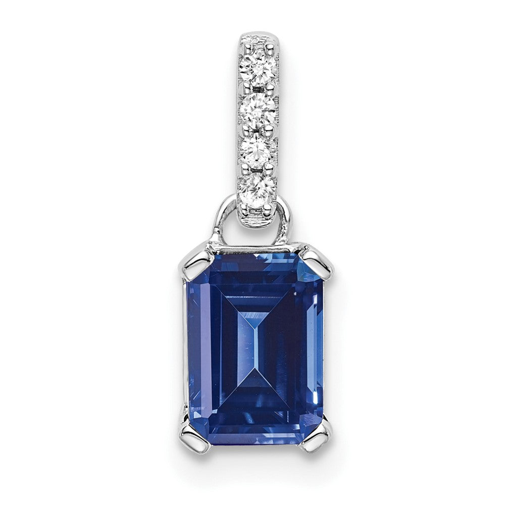 14K White Gold Created Sapphire and Diamond Pendant (0.85 grams)
