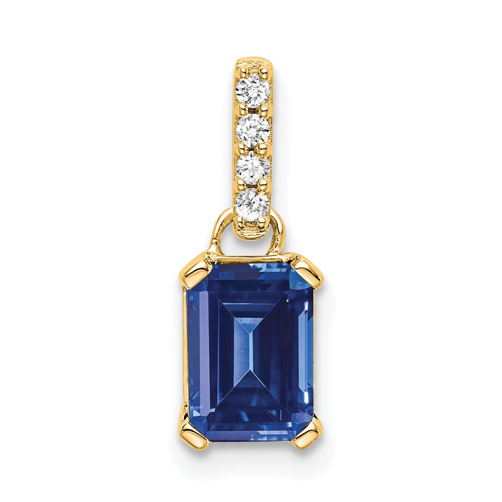 14K Created Sapphire and Diamond Pendant (0.85 grams)