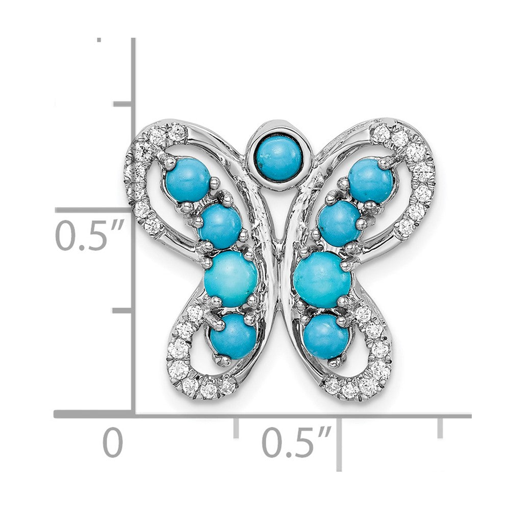 14k White Gold Turquoise and White Topaz Butterfly Chain Slide (3.25 grams)