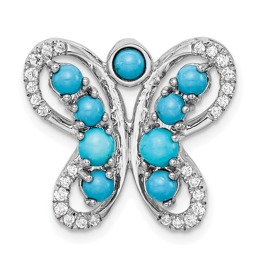 14k White Gold Turquoise and White Topaz Butterfly Chain Slide (3.25 grams)
