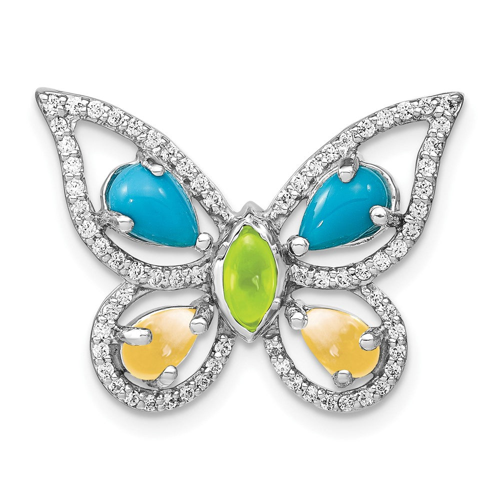 14k White Gold Turq./Peridot/Citrine/Wht Topaz Butterfly Chain Slide (3.1 grams)