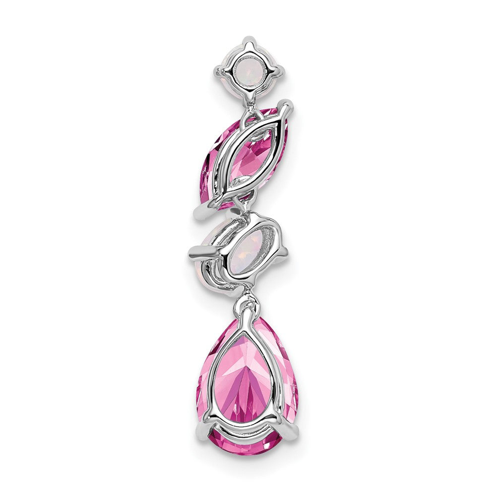 14k White Gold Created Pink Sapphire and Opal Chain Slide (1 grams)