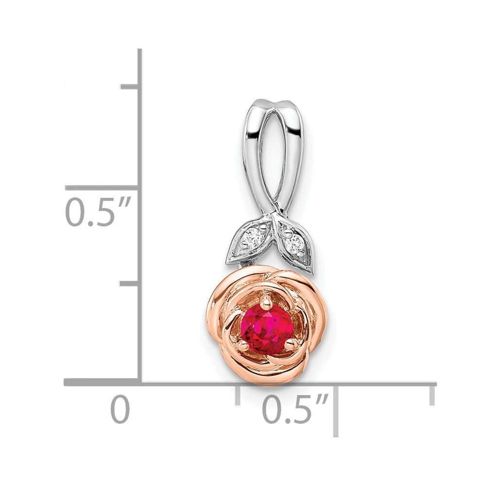 14K Two-tone White & Rose Ruby and Diamond Flower Pendant (2.1 grams)