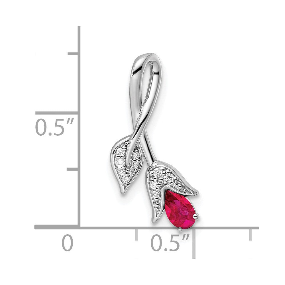 14k White Gold Ruby and Diamond Floral Chain Slide (1.25 grams)