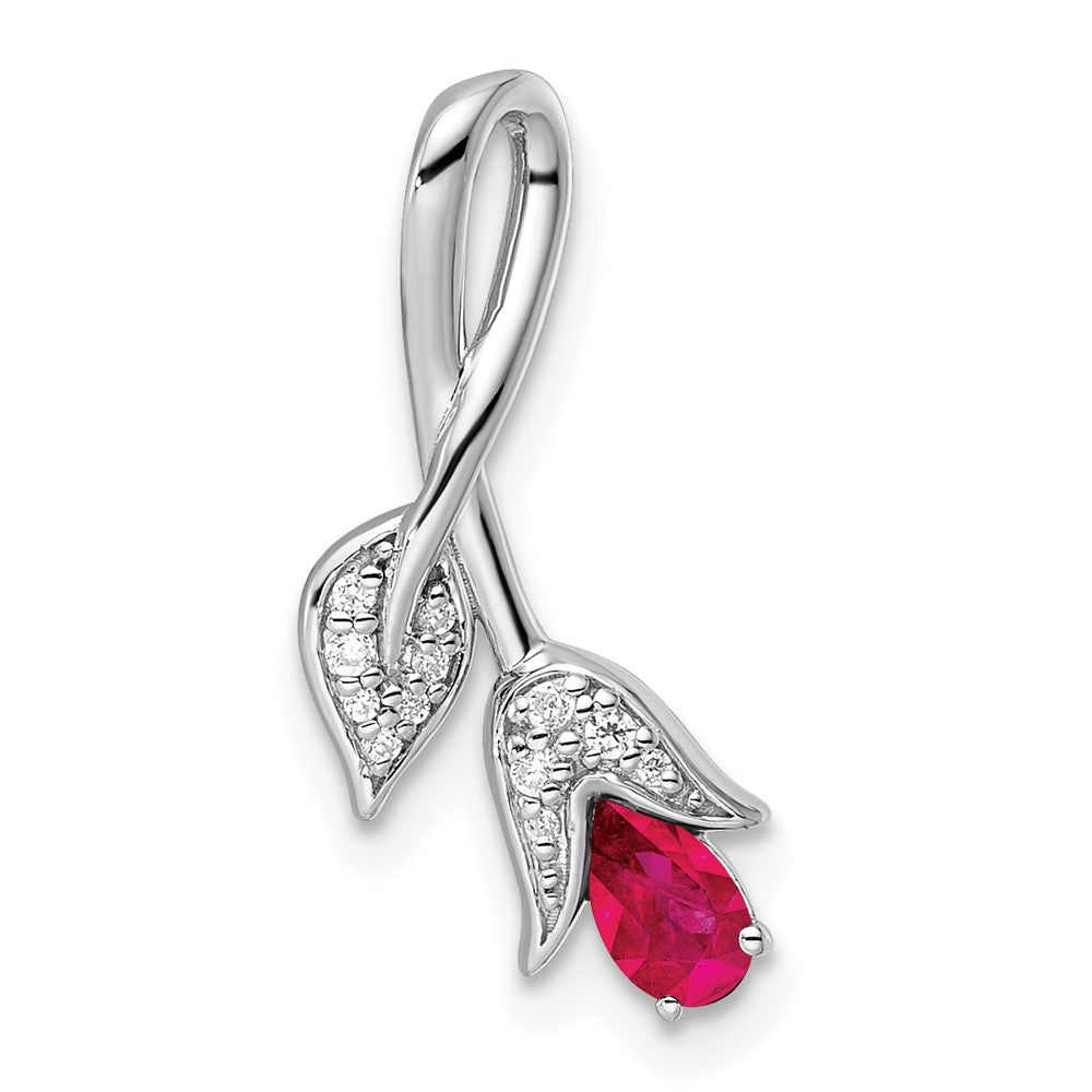 14k White Gold Ruby and Diamond Floral Chain Slide (1.25 grams)