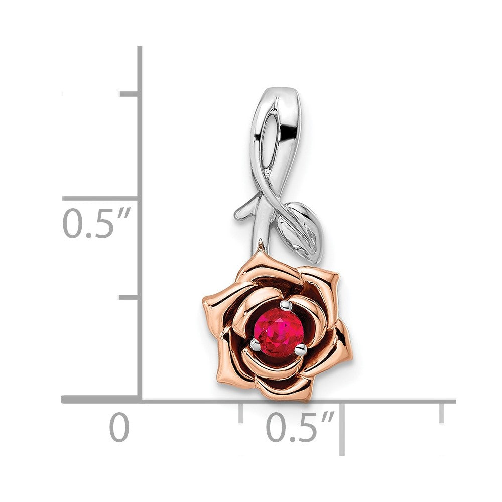 14K Two-tone White & Rose Ruby Flower Pendant (2.2 grams)