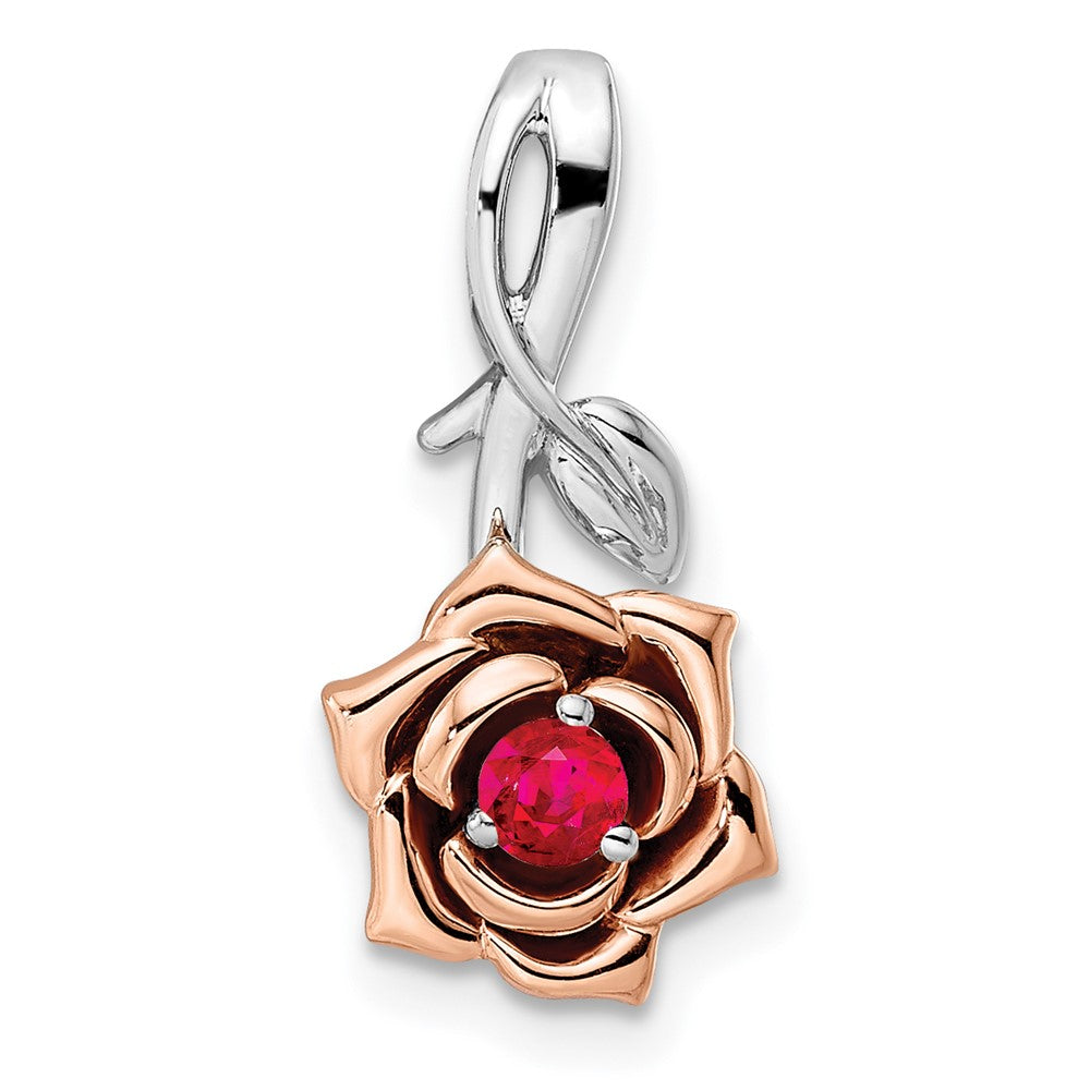 14K Two-tone White & Rose Ruby Flower Pendant (2.2 grams)