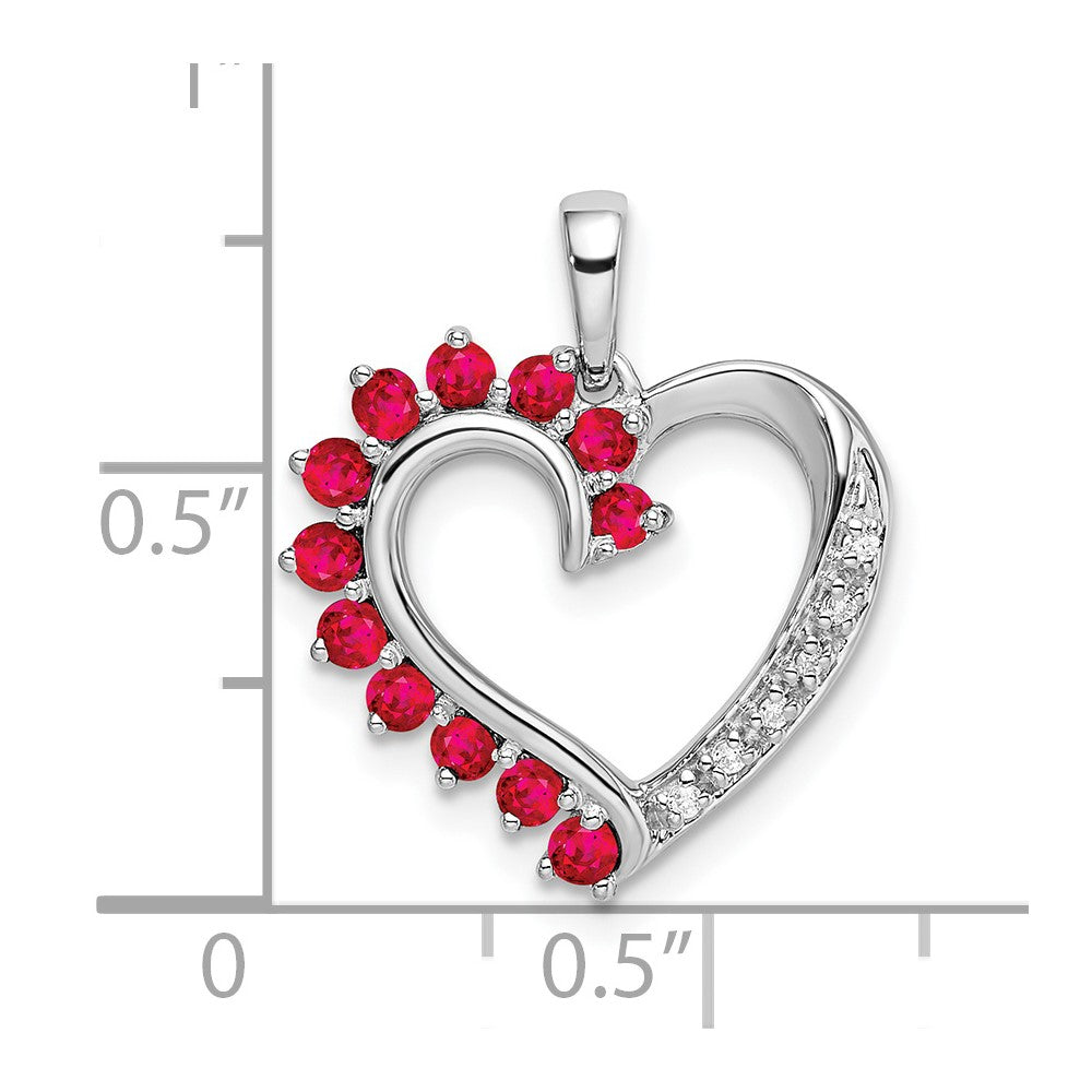 14k White Gold Ruby and Diamond Heart Pendant (2.35 grams)