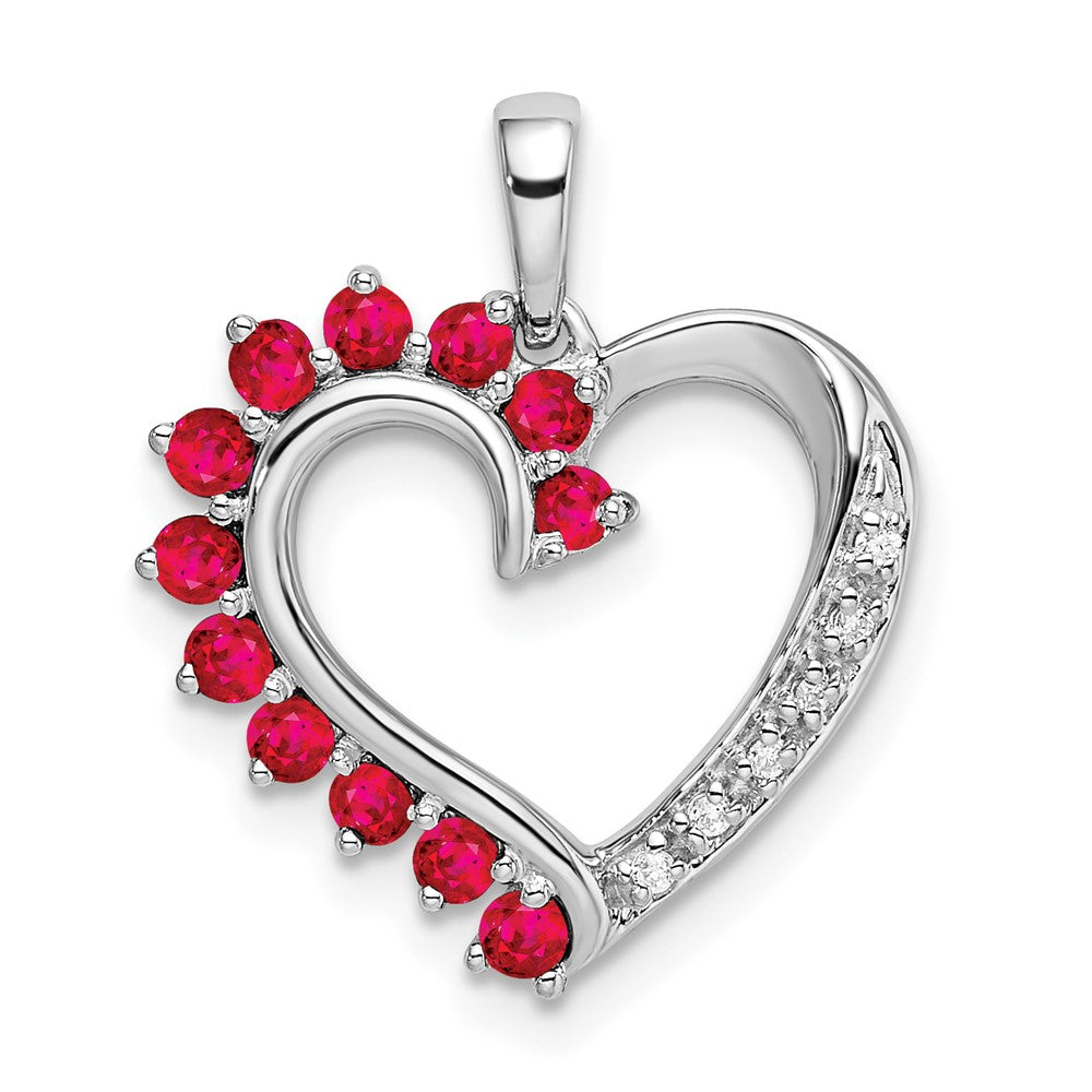 14k White Gold Ruby and Diamond Heart Pendant (2.35 grams)