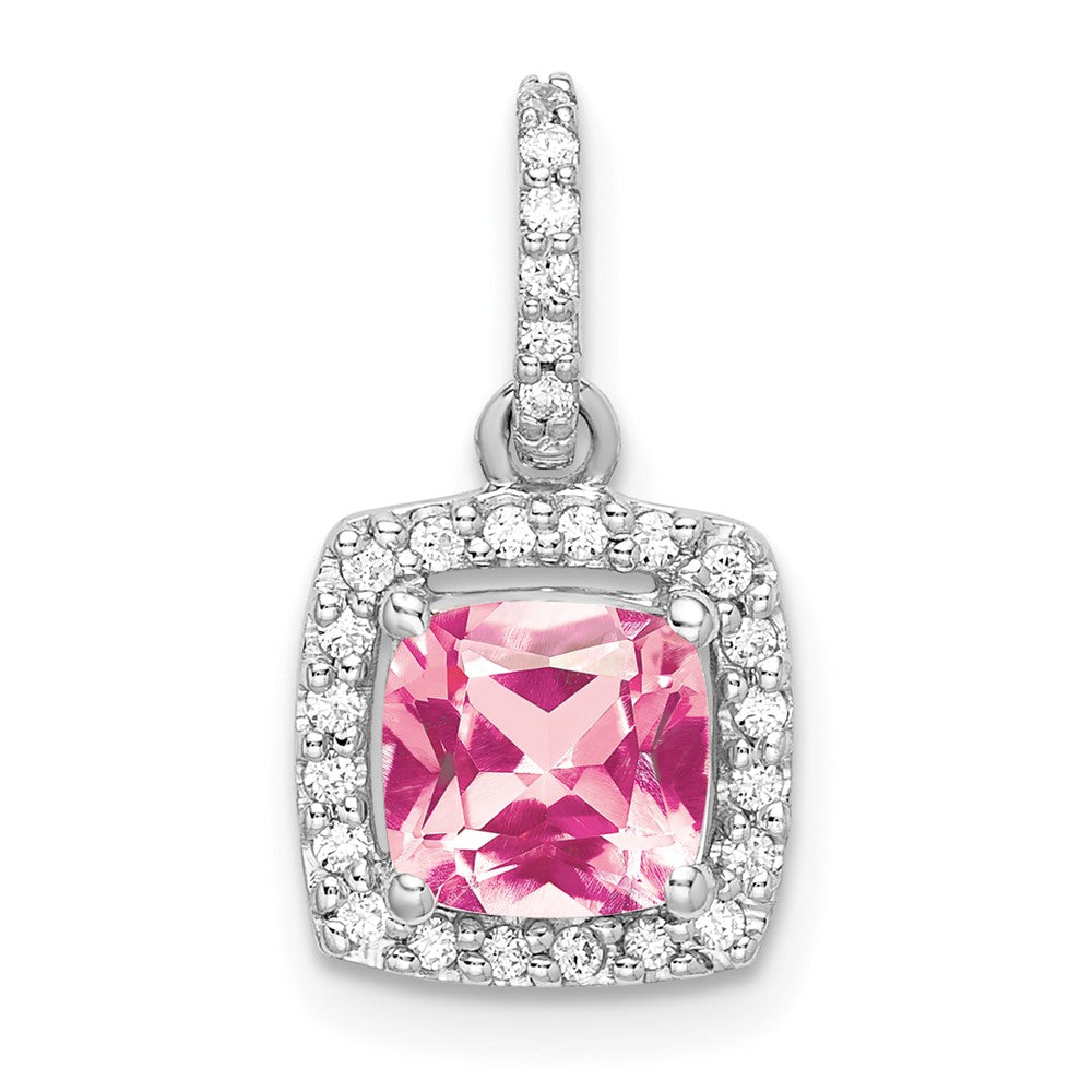 14k White Gold Pink Tourmaline & Diamond Pendant (1 grams)